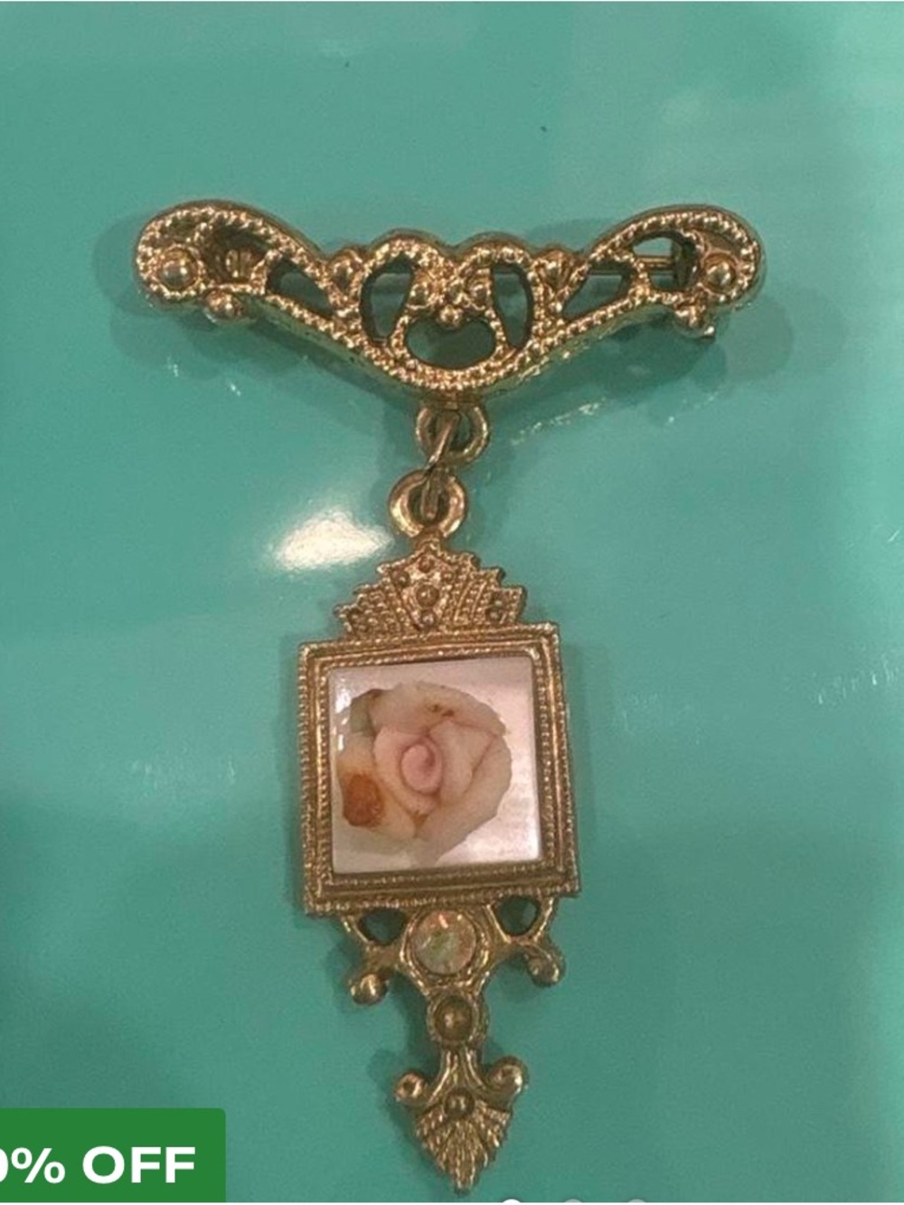 Gold-Tone Porcelain Rose Pendant Brooch - Pink Rose